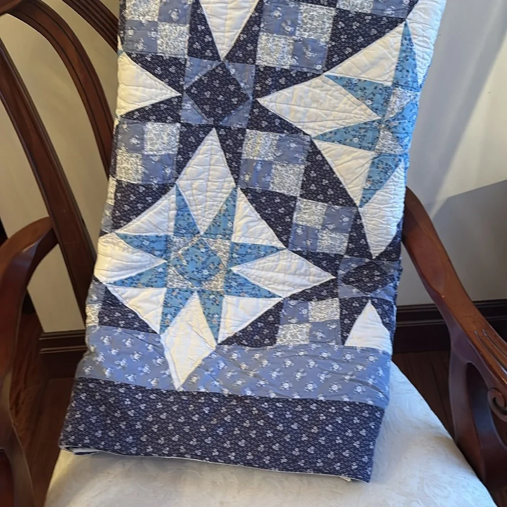 Vintage Quilt Patchwork Vintage Pattern Star Hand Crafted Handmade Blue White